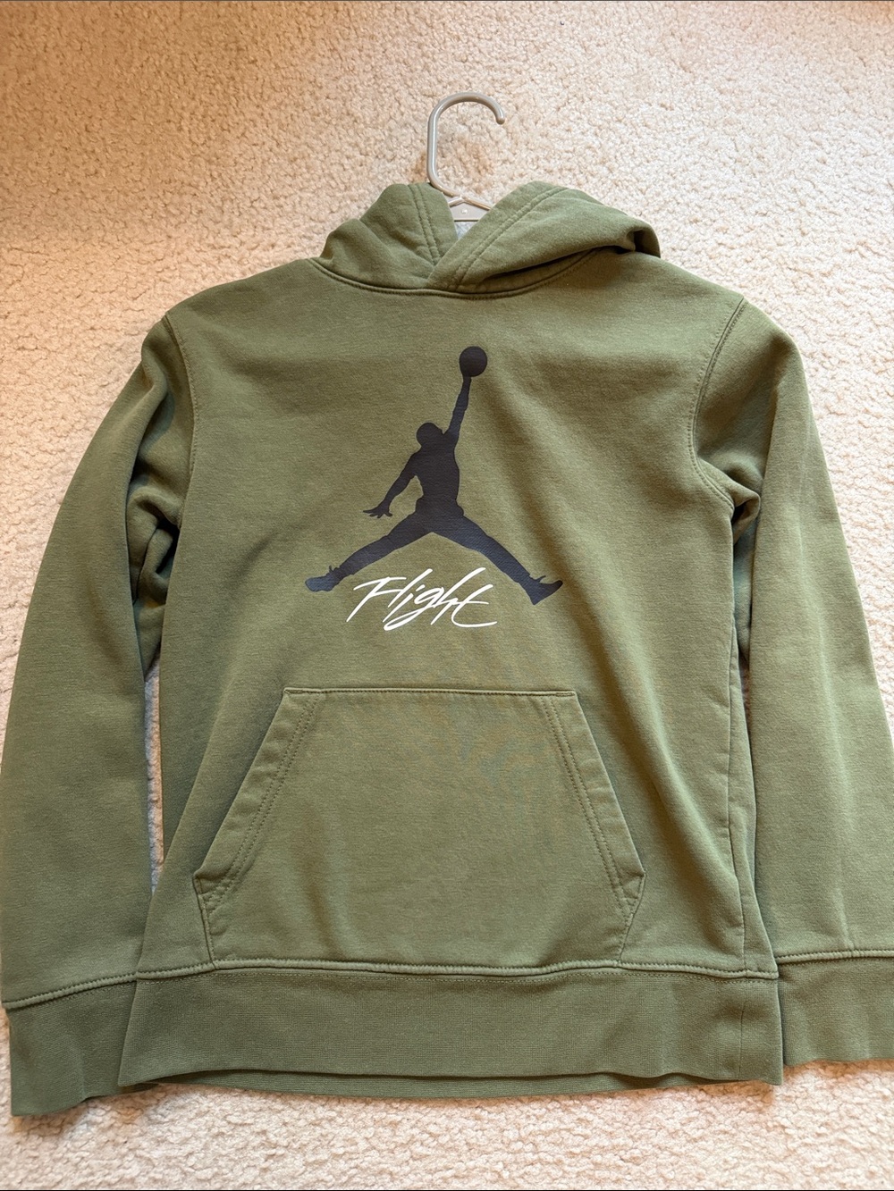 Jordan Boy’s Medium Olive Green Pullover Hoodie with Black Jumpman